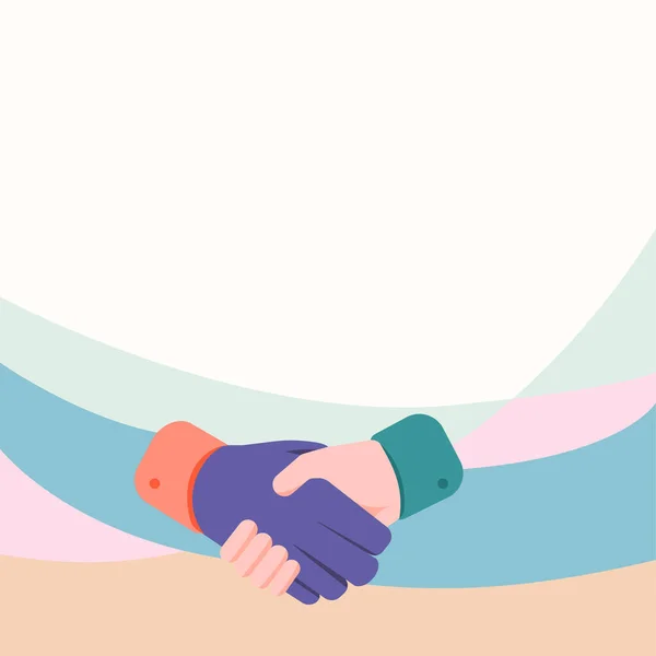 Dessin de la main dans la position de poignée de main montrant accord de transaction et salutation. Palm Design Shaking Hand Affiche la bonne manière de saluer. — Image vectorielle