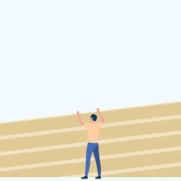 Athletic Man Drawing Standing On Track Field Raising Both Hands. Gentleman Design Stands On Race Tracks With Raised Hand Showing Celebration. — Vector de stock