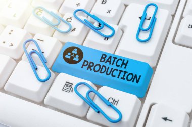 Text caption presenting Batch Production. Business concept products are manufactured in groups called batches Abstract Sending Multiple Messages Online, Typing Group Lessons