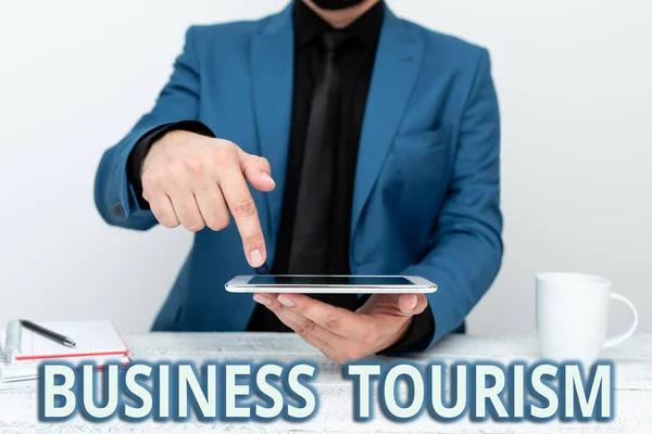 Conceptual display Business Tourism. Business idea activity of leaving one s is native place for business purpose Presenting Communication Technology Smartphone Voice And Video Calling — Fotografia de Stock