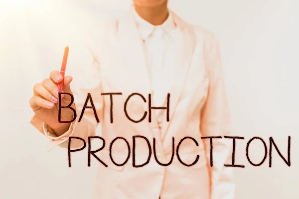 Conceptual caption Batch Production. Business overview products are manufactured in groups called batches Presenting New Plans And Ideas Demonstrating Planning Process — Foto Stock