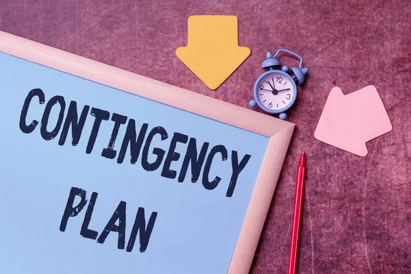 Sign displaying Contingency Plan. Concept meaning A plan designed to take account of a possible future event Time Managment Plans For Progressing Bright Smart Ideas At Work