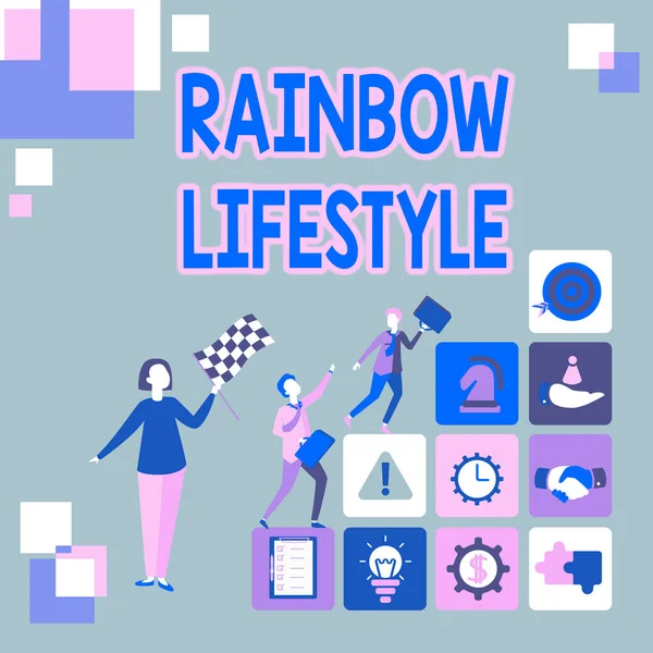 Text showing inspiration Rainbow Lifestyle. Business approach same sex couple or individual within the LGBT community Converting Imaginations Into Typewritten Stories, Registering New Account — ストック写真