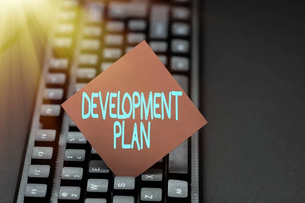 Handwriting text Development Plan. Internet Concept the planning of the development of an area of land Collecting Important Data Online, Developing Word Processing Application — Stockfoto