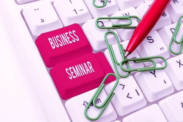 Handwriting text Business Seminar. Business showcase discussion in a small group in which the result of research Posting New Social Media Content, Abstract Creating Online Blog Page — Stockfoto