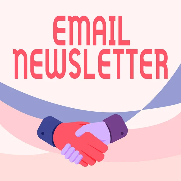 Text sign showing Email Newsletter. Business concept email sent out to inform the audience of the latest news Hands Drawing In Handshake Position Showing Proper Greet Manner. — 스톡 사진