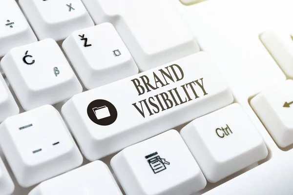 Концептуальная подпись Brand Visibility. Концептуальная частота фотографирования, на которой отображается ваш бренд в результатах поиска Интернет-просмотра и онлайн-исследования, печатающие ваши идеи — стоковое фото