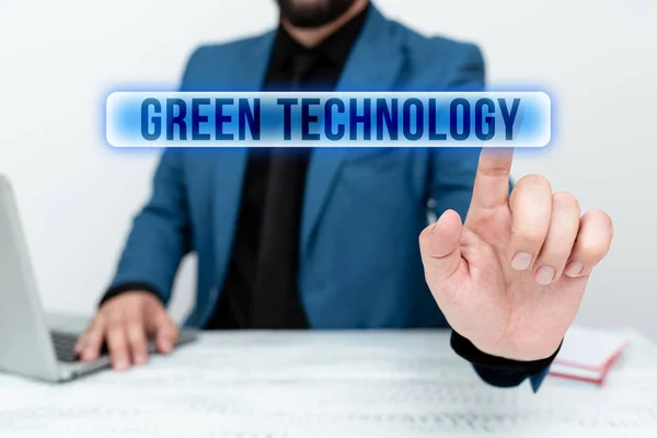 Text showing inspiration Green Technology. Word Written on reverse the effects of human activity on the environment Remote Office Work Online Presenting Business Plans Designs — Foto de Stock