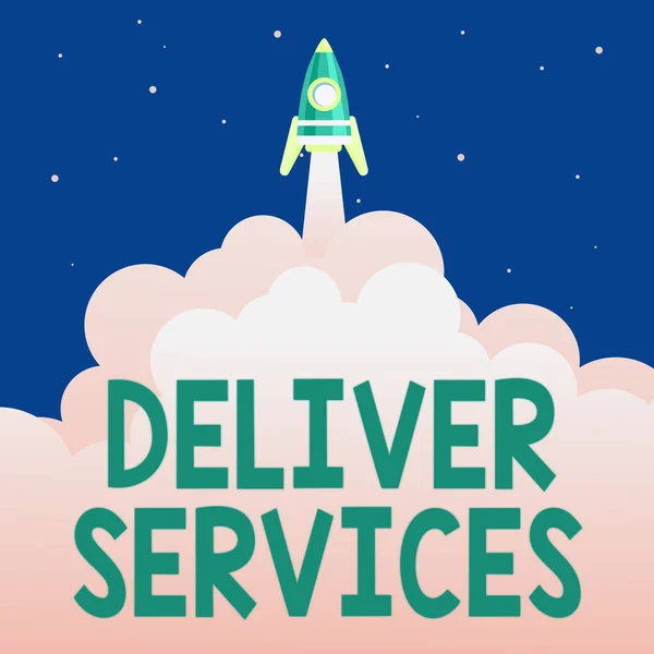 Conceptual display Deliver Services. Word for the act of providing a delivery services to customers Abstract Reaching Top Level, Rocket Science Presentation Designs