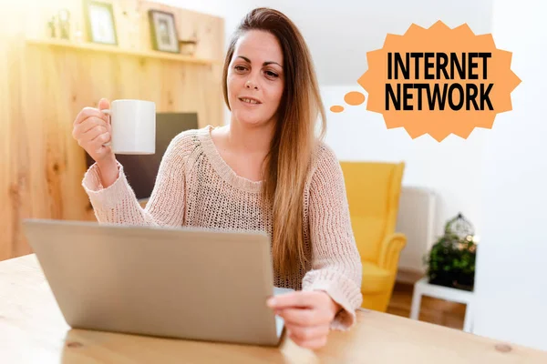 Text sign showing Internet Network. Word Written on connects computers together globally using internet Browsing And Chatting In Social Media, Searching And Watching Videos — Stockfoto