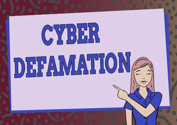 Text sign showing Cyber Defamation. Business concept slander conducted via digital media usually by Internet Creating Interesting Short Stories Online, Entering Computer Commands — Zdjęcie stockowe