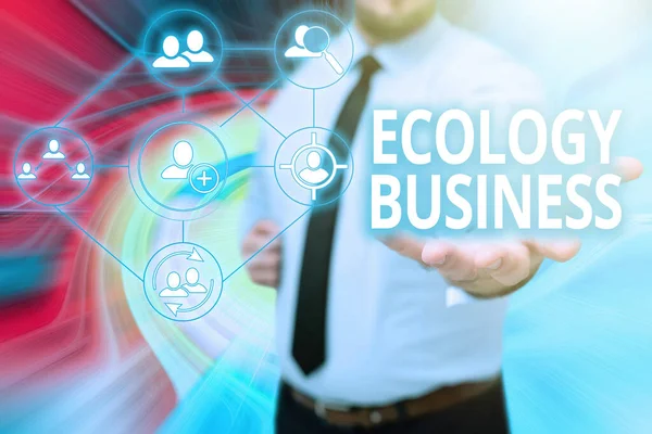 Conceptual display Ecology Business. Concept meaning global ecology and environment protection business Gentelman Uniform Standing Holding New Futuristic Technologies. — Foto de Stock