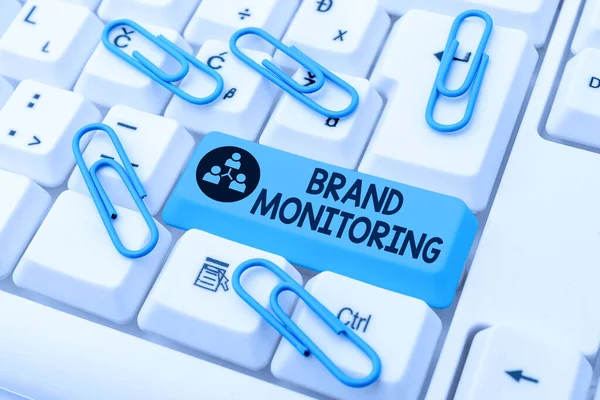 Text showing inspiration Brand Monitoring. Conceptual photo process to proactively monitor the brand reputation Abstract Sending Multiple Messages Online, Typing Group Lessons — 스톡 사진