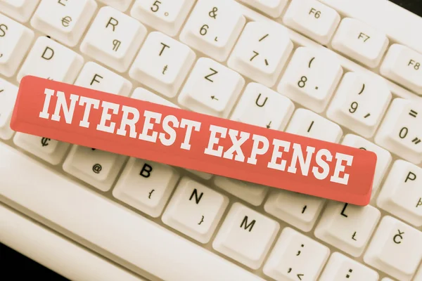 Handwriting text Interest Expense. Business idea cost of debt that has occurred during a period of time Typing Program Code Script, Abstract Downloading New Online Journal — Zdjęcie stockowe