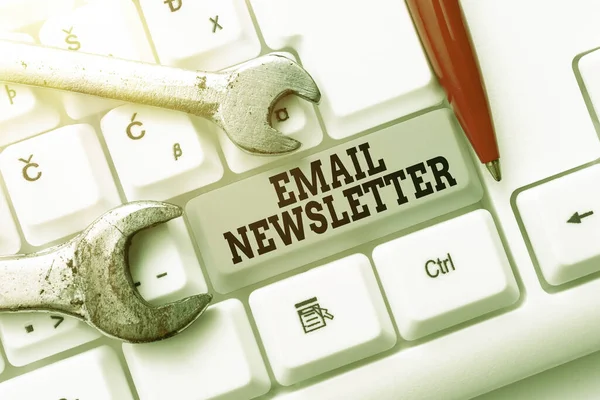 Text caption presenting Email Newsletter. Business overview email sent out to inform the audience of the latest news Abstract Programmer Typing Antivirus Codes, Retyping Debug Codes — 스톡 사진