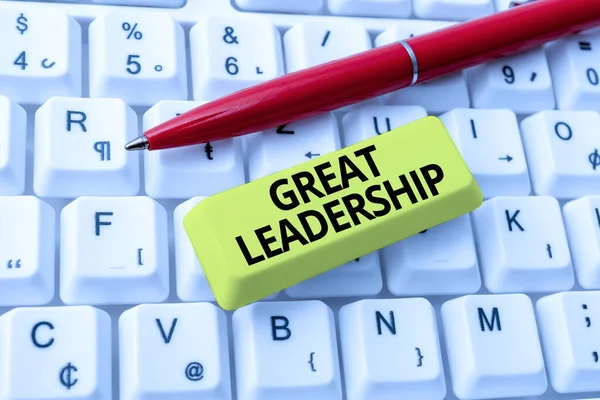 Text sign showing Great Leadership. Internet Concept motivating showing to act towards achieving a common goal Creating New Programming Guidebook, Typing Program Source Codes — Stock fotografie