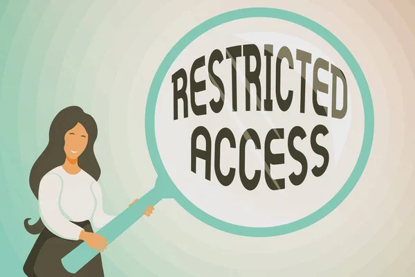 Hand writing sign Restricted Access. Business overview A class of service in which users may be denied access Abstract Investigation And Finding Clues, Searching For Answers Concepts — Stockfoto