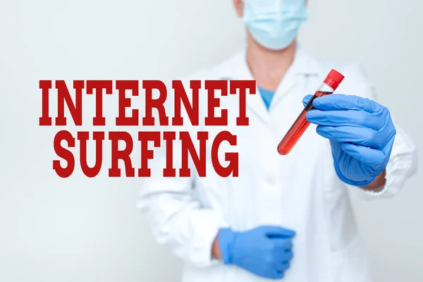 Inspiration showing sign Internet Surfing. Conceptual photo browsing the Internet Navigating the world wide web Studying Toxic Virus Analyzing Viral Discovery New Laboratory Experiments — 图库照片