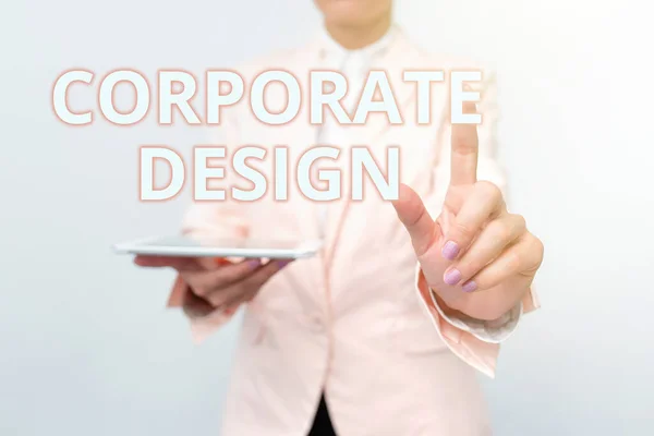 Sign displaying Corporate Design. Word for official graphical design of the logo and name of a company Presenting New Technology Ideas Discussing Technological Improvement — 스톡 사진