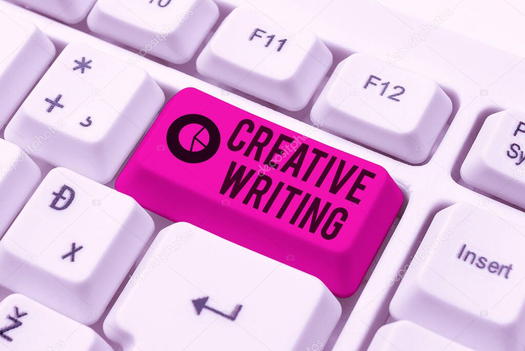 Text showing inspiration Creative Writing. Business idea fiction or poetry which displays imagination or invention Offering Speed Typing Lessons And Tips, Improving Keyboard Accuracy