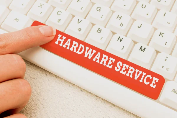 Conceptuele weergave Hardware Service. Business concept act van het ondersteunen en onderhouden van computer hardware verbinden met online vrienden, het maken van kennissen op het internet — Stockfoto