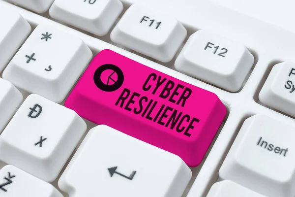 Escribir mostrando texto Cyber Resilience. Visión general de la empresa medir qué tan bien una empresa puede gestionar un ciberataque Ofrecer lecciones y consejos de mecanografía de velocidad, mejorar la precisión del teclado —  Fotos de Stock