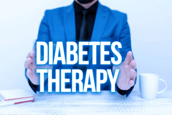 Текст, показывающий вдохновение диабетической терапии. Бизнес-идея направлена на достижение более низких средних результатов по глюкозе крови Обсуждение важных идей, представляющих и объясняющих дизайн бизнес-планов — стоковое фото