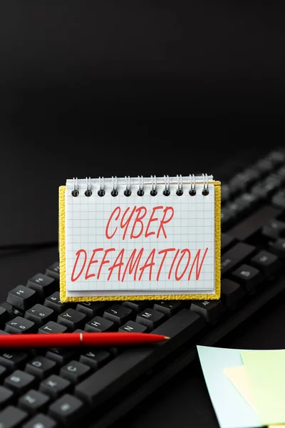 Conceptual caption Cyber Defamation. Word Written on slander conducted via digital media usually by Internet Copying Old Ideas And Creating New Ones, Transferring Written Notes — Stockfoto