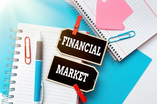 Text sign showing Financial Market. Business concept market in which showing trade financial securities Colorful Perpective Positive Thinking Creative Ideas And Inspirations — Stockfoto