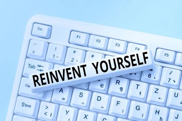 Writing displaying text Reinvent Yourself. Business concept to do something differently from before Change behavior Internet Browsing And Online Research Study Typing Your Ideas — Stock Photo, Image