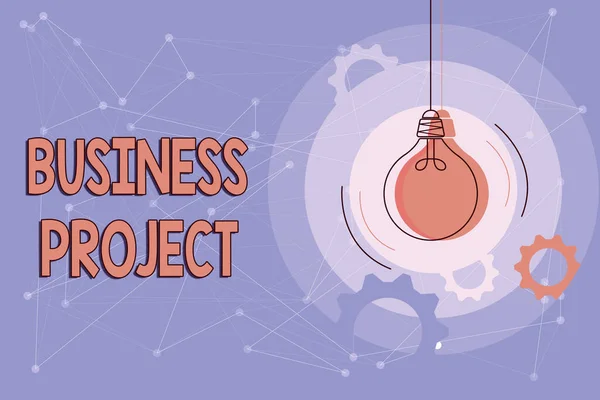 Υπογραφή εμφάνισης Business Project. Internet Concept Προγραμματισμένη σειρά αλληλένδετων εργασιών που πρέπει να εκτελούνται με την πάροδο του χρόνου Κρίσιμη και λογική σκέψη έννοια, αφηρημένες φωτεινές ιδέες και σχέδια — Φωτογραφία Αρχείου