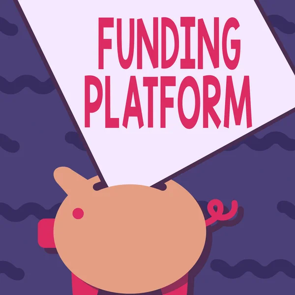 Scrittura visualizzazione del testo Funding Platform. Servizio di concetto di business che consente di acquistare investimenti online Piggy Bank Disegno con grande foglio di carta bloccato nel foro. — Foto Stock