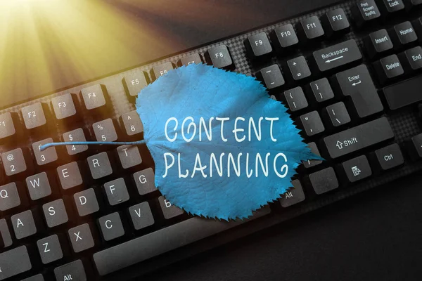 ( 영어 ) Content Planning.. Business showcase establish a fluid workflow around the creating of content Abstract Recording List Of Online Shop Items, Editing Updated Internet Data — 스톡 사진