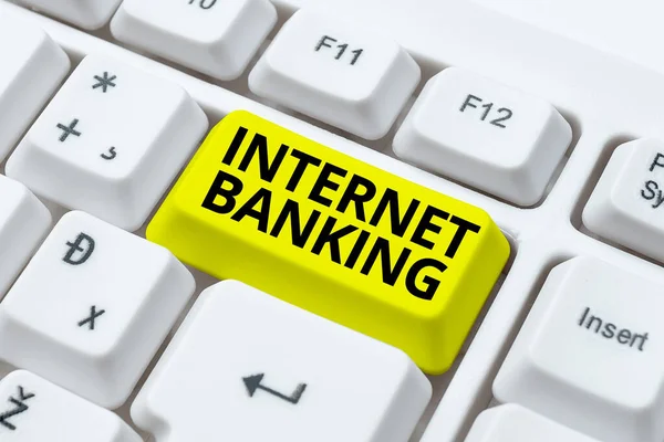 Fogalmi megjelenítés Internet Banking. Üzleti ötlet banki módszer, amely tranzakciókat végzett elektronikusan Gépírás Végfelhasználói licencszerződés, Gépelés Új hálózati jelszó — Stock Fotó