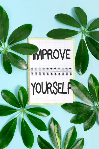 Text sign showing Improve Yourself. Conceptual photo making yourself a better or more knowledgable person Creating Nature Theme Blog Content, Preventing Environmental Loss — Stock Photo, Image