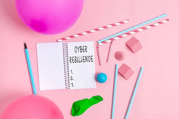 Escribir mostrando texto Cyber Resilience. Medida de foto conceptual de lo bien que una empresa puede manejar un ciberataque Diseños coloridos de invitación a fiestas Ideas de planificación de celebraciones brillantes — Foto de Stock