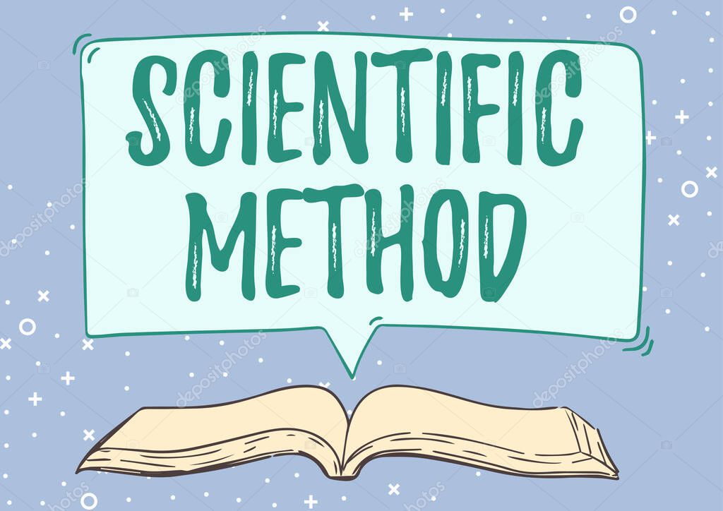 Text caption presenting Scientific Method. Internet Concept method of procedure that has characterized natural science Open Book illustration With Speech Bubble Presenting A Quote Message News.