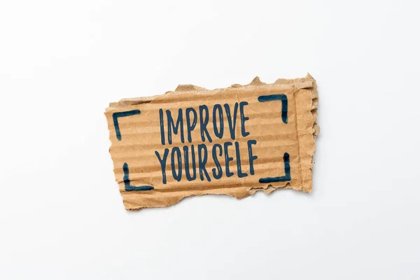 Text sign showing Improve Yourself. Word for making yourself a better or more knowledgable person Creative Home Recycling Ideas And Designs Concepts Trash To Cash Idea — Stock Photo, Image