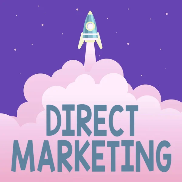 Text sign showing Direct Marketing. Conceptual photo business of selling products directly to the public Abstract Reaching Top Level, Rocket Science Presentation Designs — 图库照片