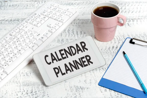 Εννοιολογική οθόνη Ημερολόγιο Planner. Internet Concept πρόγραμμα δραστηριοτήτων ή εργασιών που πρέπει να ολοκληρωθούν Ασύρματες Επικοινωνίες Φωνή και Βίντεο Κλήσεις Γράφοντας Σημαντικές Σημειώσεις — Φωτογραφία Αρχείου