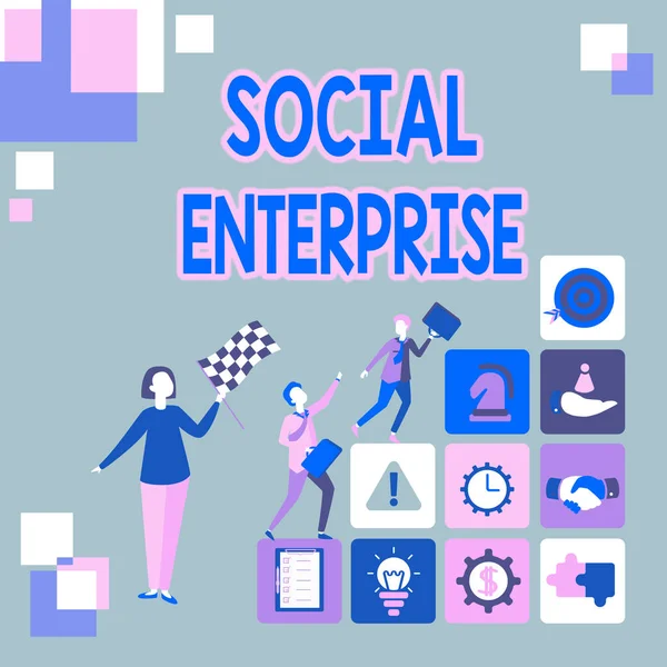 Kézírás jel Social Enterprise. Koncepció jelentése kereskedelmi szervezet, amelynek konkrét társadalmi célja konvertálása képzelet géppel írott történetek, regisztráció új számla — Stock Fotó
