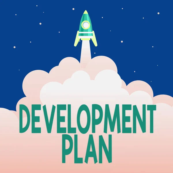 Handskrift tecken Utvecklingsplan. Ord för planering av utvecklingen av ett landområde Abstrakt Nå toppnivå, Rocket Science Presentation Designar — Stockfoto