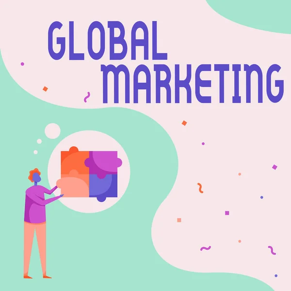 Текст почерка Global Marketing. Фирма "Бизнес обзор" продает на мировом рынке те же самые продукты.. — стоковое фото