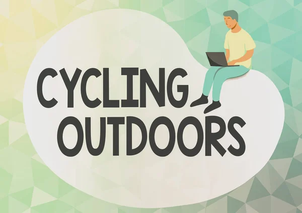 Açık havada bisiklet gösterme tabelası. İş genel bakış sporu veya bisiklet sürme tekniği Soyut Yayılma Mesajı Çevrimiçi, Küresel Bağlantı Kavramları — Stok fotoğraf