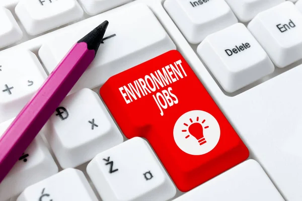 Text caption presenting Environment Jobs. Business overview jobs that contribute to preserve or restore the environment Typing Product Title And Descriptions, Entering Important Data Codes