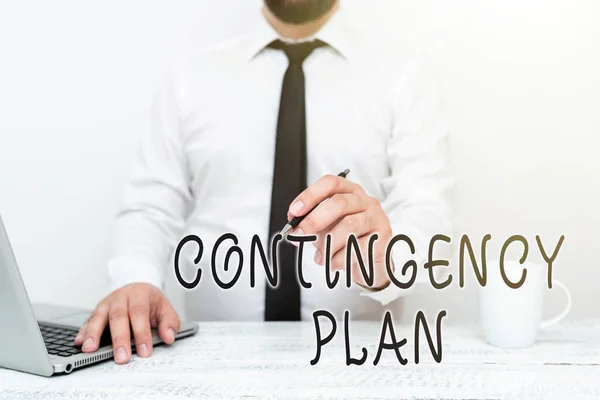 Writing displaying text Contingency Plan. Conceptual photo A plan designed to take account of a possible future event Remote Office Work Online Presenting Business Plan And Designs