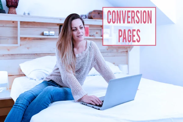 Conceptual display Conversion Pages. Conceptual photo appears in response to clicking on a search engine Watching Online Documentaries, Playing Internet Games With Friends — Stock Photo, Image