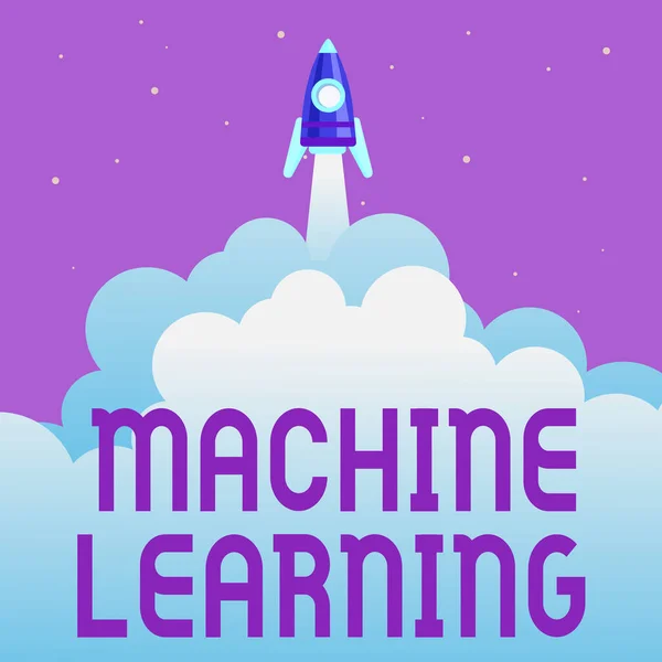 Visualización conceptual Machine Learning. Palabra Escrito en el estudio científico de algoritmos y modelos estadísticos Resumen Alcanzar el nivel superior, Rocket Science Presentación Diseños — Foto de Stock