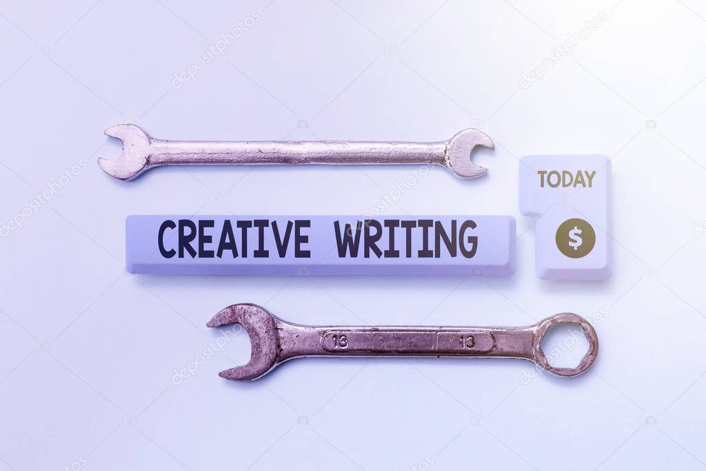 Conceptual display Creative Writing. Concept meaning fiction or poetry which displays imagination or invention Abstract Sending Multiple Messages Online, Typing Group Lessons