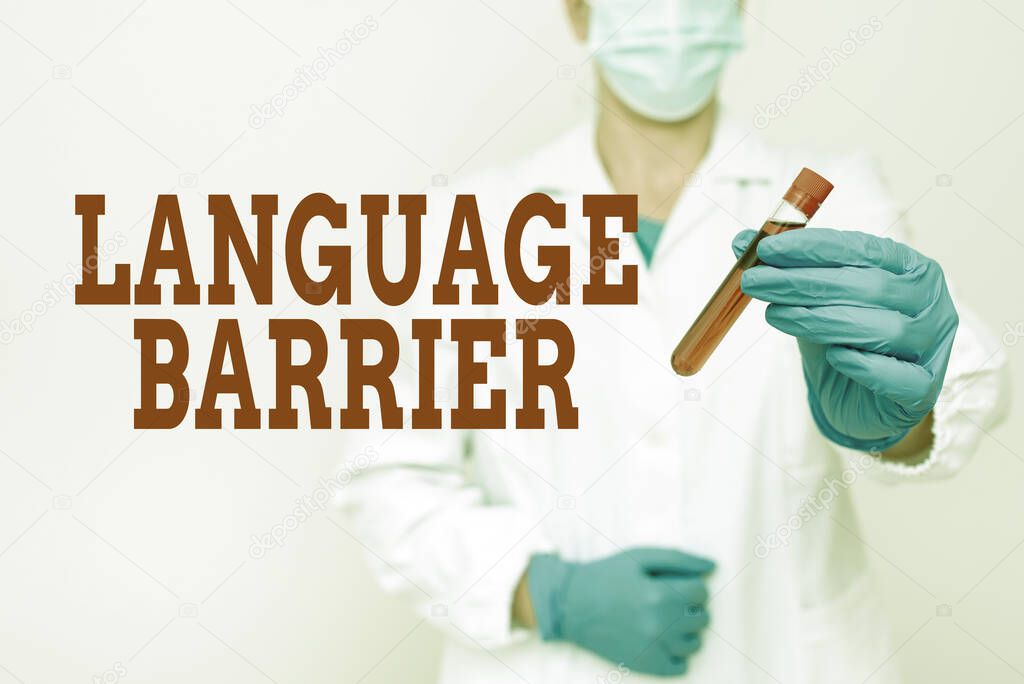 Hand writing sign Language Barrier. Conceptual photo difficulties in communication Speaking different language Studying Toxic Virus Analyzing Viral Discovery New Laboratory Experiments